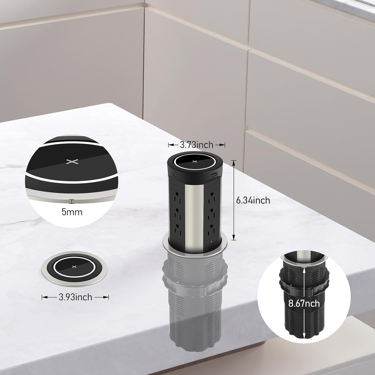 4" pop up receptacle countertop outlet 75w power delivery total 90w pop 4" pop up receptacle countertop outlet 75w power delivery total 90w pop
