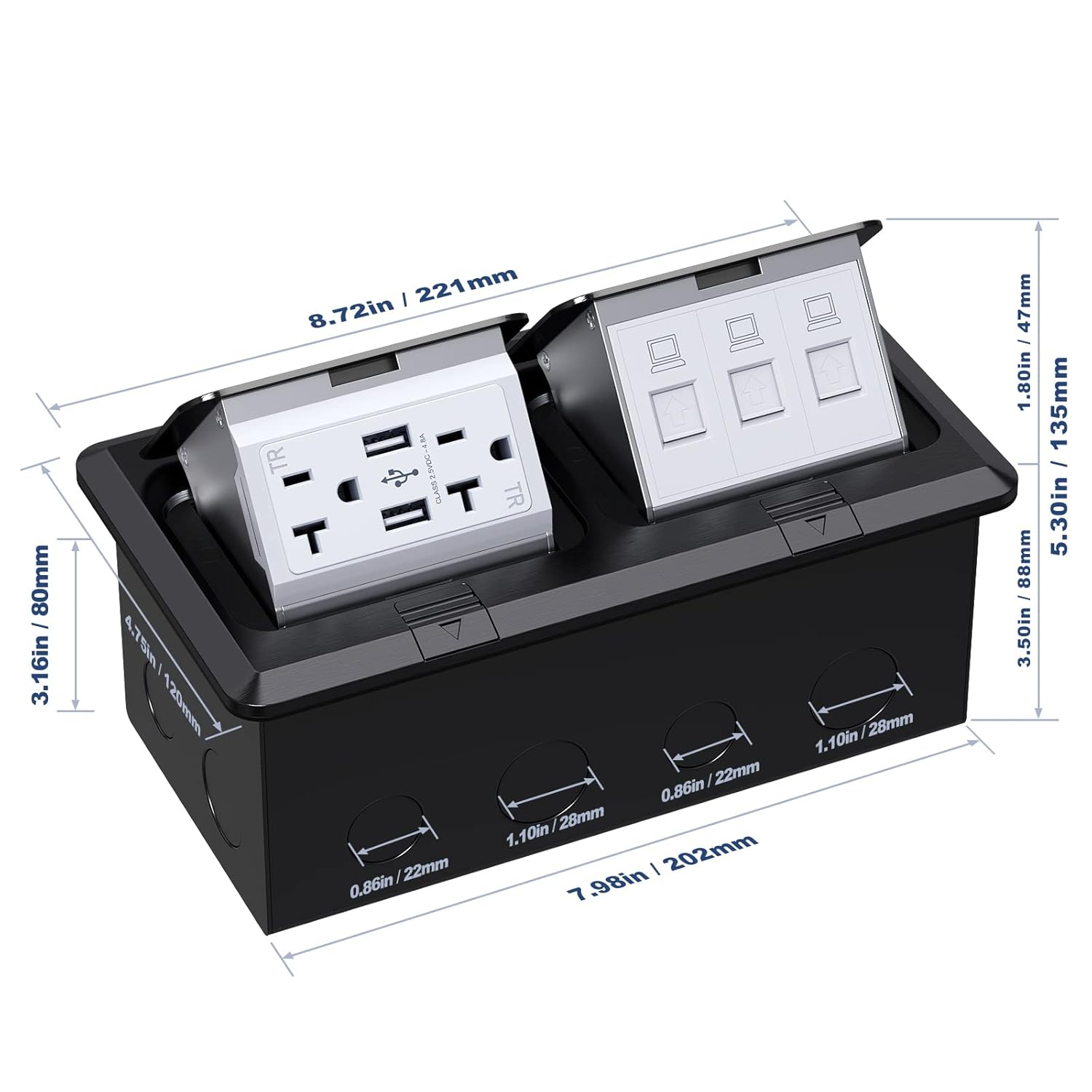 dual pop up floor electrical outlet box kit,20 amp stainless steel usb tr dual pop up floor electrical outlet box kit,20 amp stainless steel usb tr
