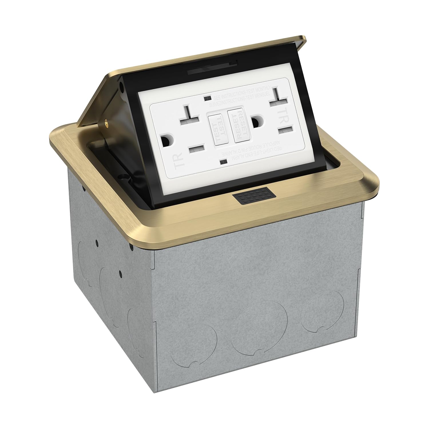 pop up square floor box kit 20a gfci tamper resistant receptacle galvanized steel pop up square floor box kit 20a gfci tamper resistant receptacle galvanized steel