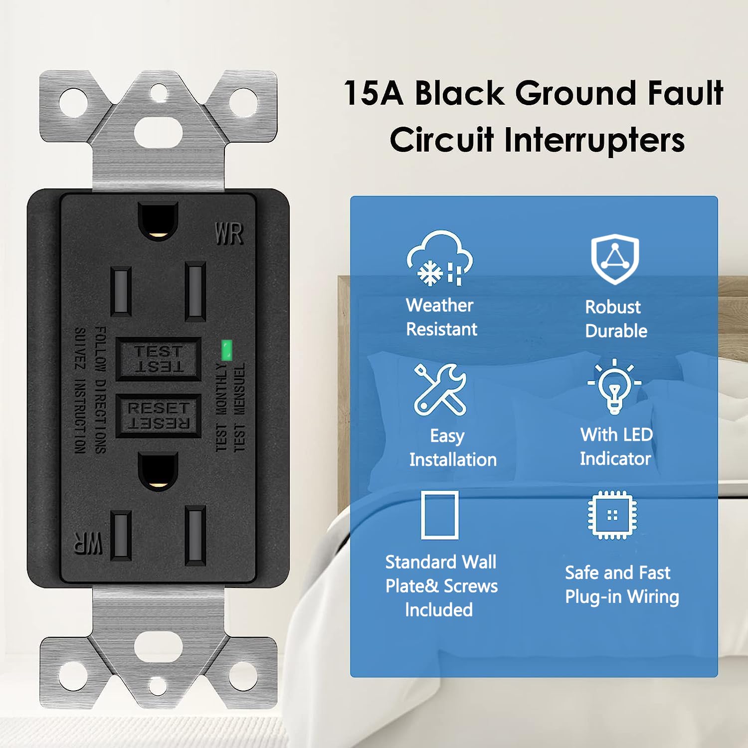 gfci outlet receptacle with led indicator 15 amp 125 volt wallplate and gfci outlet receptacle with led indicator 15 amp 125 volt wallplate and
