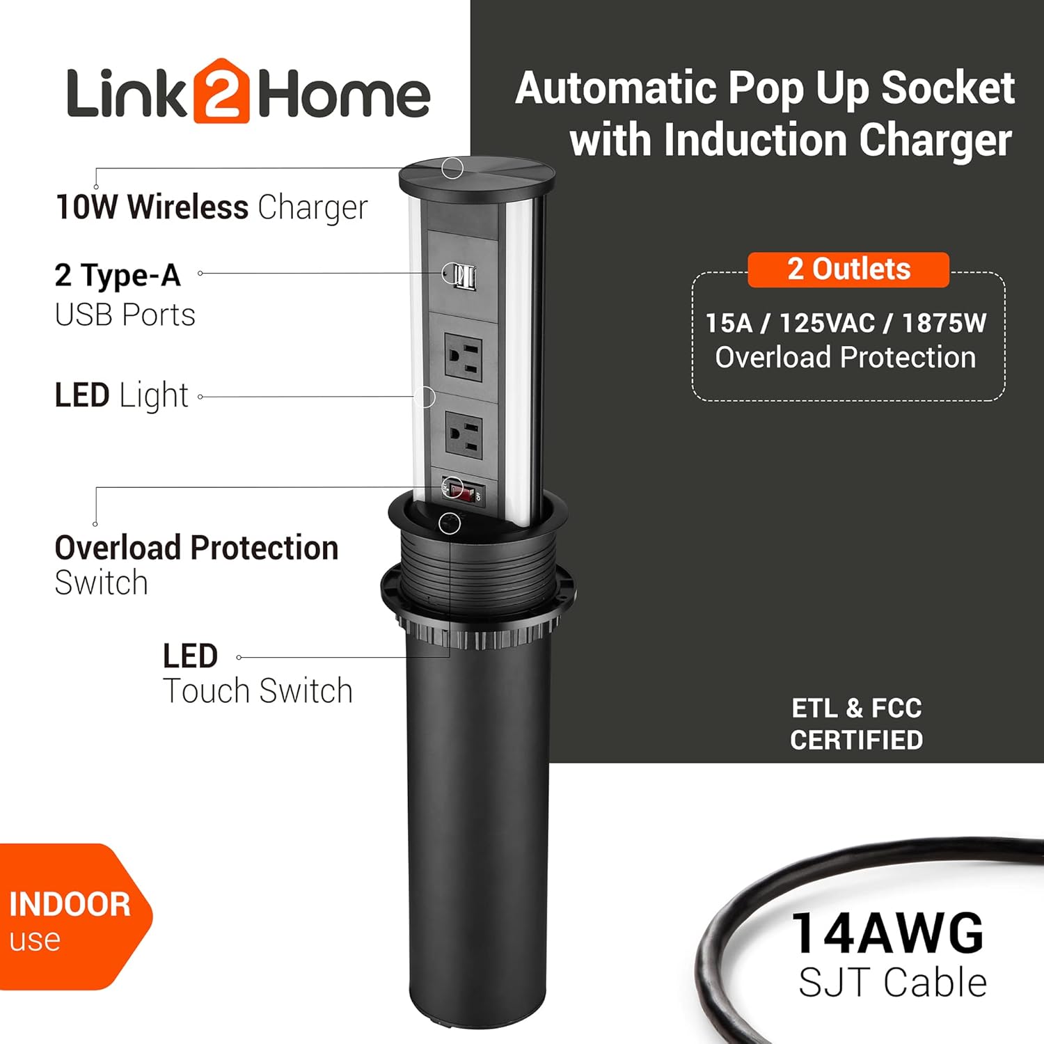 automatic pop up with 10w induction wireless charger 2 power outlets 15a automatic pop up with 10w induction wireless charger 2 power outlets 15a